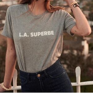 Sezane La Superbe T-Shirt Basic Short Sleeve Tee Grey Small XS